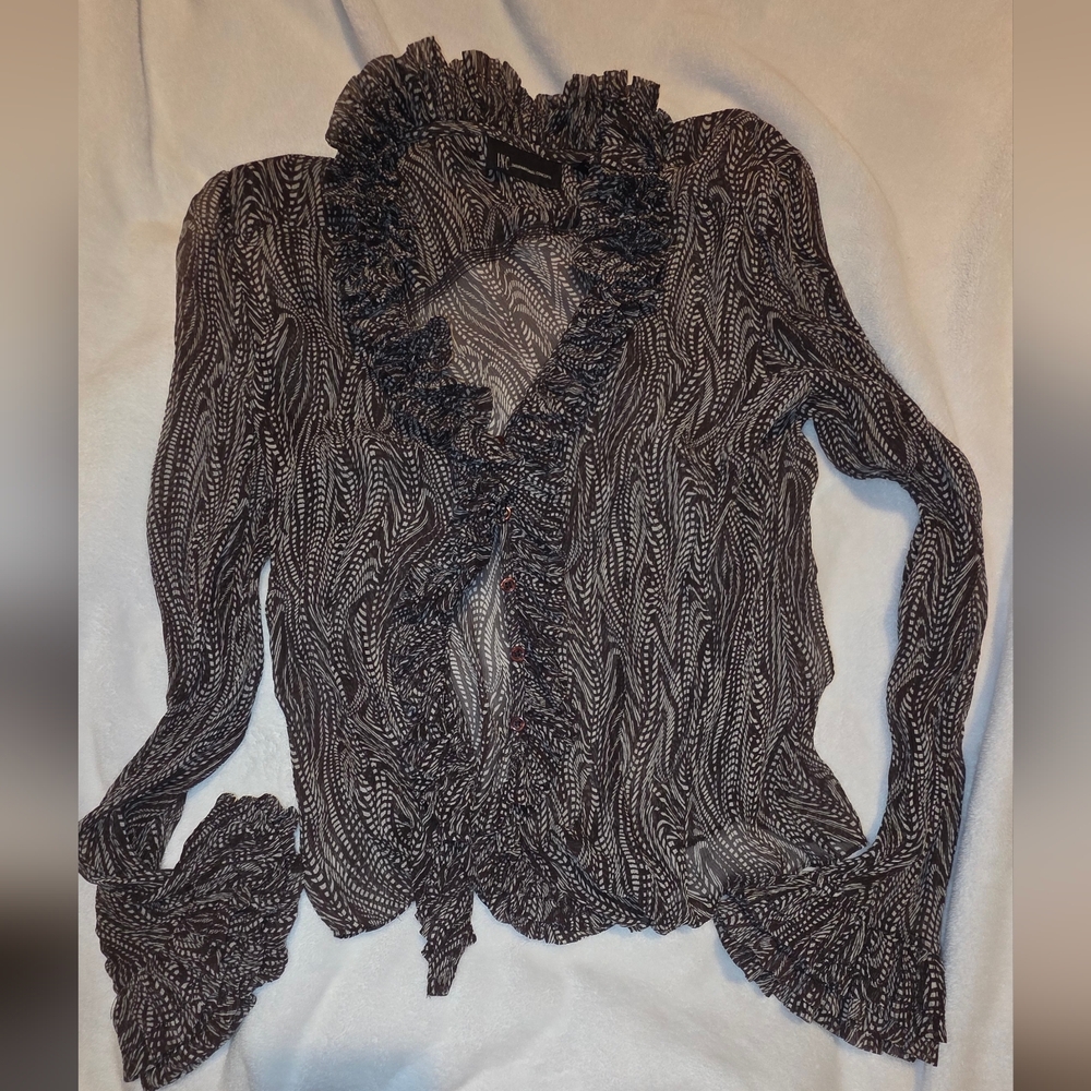 INC International Concepts Sheer Ruffled Blouse